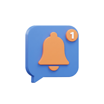 Three Dimensional Render of a Blue Notification Bell Icon with One New Message png