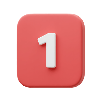 Three Dimensional Number One on a Coral Square Button png