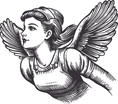 Elegant Winged Angel Illustration in Vintage Style for Creative Projects vector