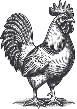 Detailed Vintage Illustration of a Proud Rooster in Classic Style vector