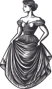 Elegant Woman in Vintage Dress Illustration for Art and Design Projects vector