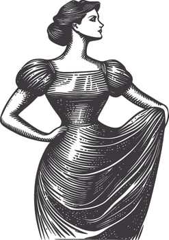 Elegant Vintage Fashion Illustration of Woman in Formal Dress vector