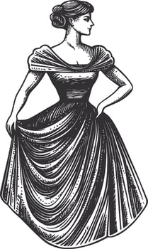 Elegant Vintage Drawing of a Woman in a Detailed Dress Illustration vector