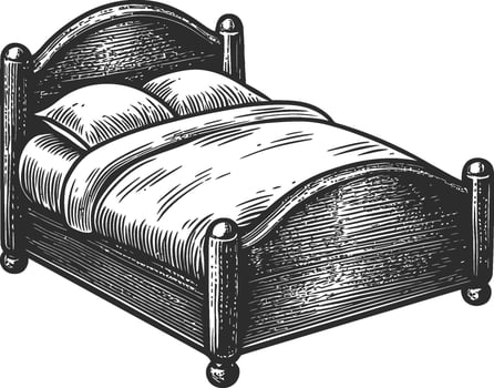 Vintage Artwork of a Classic Bed with Pillows and Soft Bedding vector