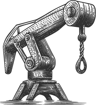 Vintage Crane Illustration in Black and White Engraving Style vector