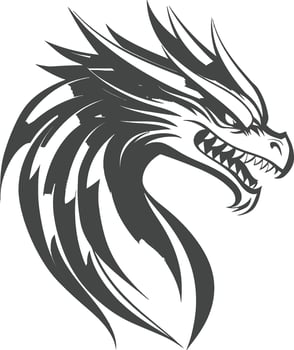 Fierce Dragon Head Black and White Art Illustration Design vector