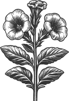 Vintage Floral Illustration of a Petunia Plant with Detailed Leaves vector