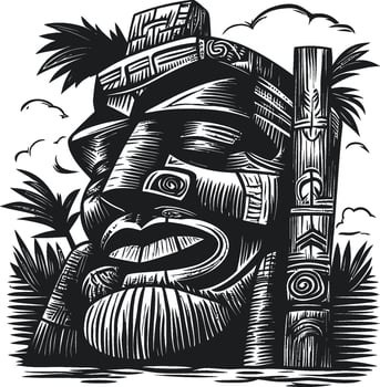 Detailed Illustration of a Polynesian Inspired Stone Sculpture vector
