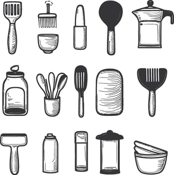 Hand-drawn Kitchen Utensils and Equipment in Simple Illustration vector