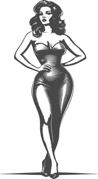 Elegant Vintage Illustration of a Confident Woman in a Classic Pose vector