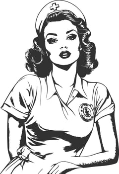 Vintage Nurse Illustration in Black and White Art Design vector