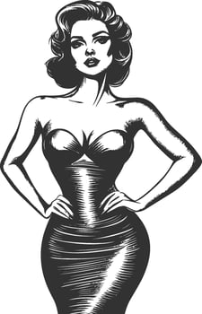 Elegant Vintage Woman in Glamorous Dress Illustration Art vector