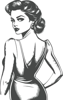 Elegant Woman in Vintage Fashion Illustration with Classy Pose and Style vector