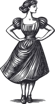 Elegant Vintage Woman in Dress Wearing Stylish Puff Sleeves Illustration vector