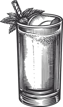 Vintage Illustration of Refreshing Drink with Mint and Straw vector