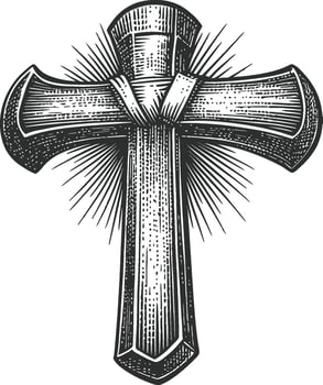 Detailed Vintage Style Cross Illustration with Radiant Background Effects vector