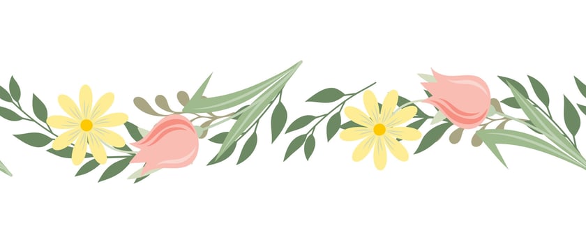 Seamless hand drawn border of wild doodle flowers and leaves. Design for springtime, summertime celebration, greeting cards, scrap booking, home decor, paper craft, wash tape. vector