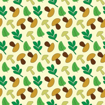 Mushroom and Leaf Seamless Pattern Nature Design . vector