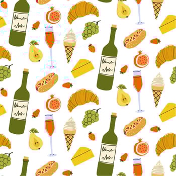 Colorful pattern of food and beverages arranged creatively for decorative purposes vector