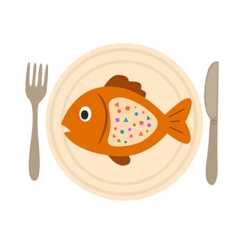 plastic pollution in ocean concept. microplastic impact seafood vector