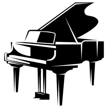 Elegant Grand Piano Silhouette in Monochrome. Classic Black and White Grand Piano Illustration vector