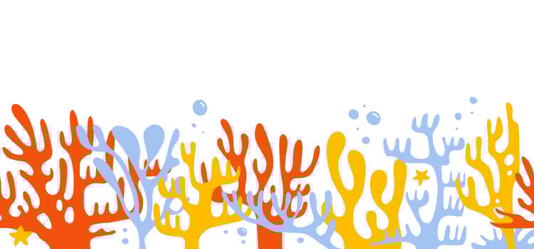 Exotic coral reef seamless border with underwater nature life concept. flat hand drawn graphic design vector