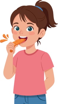 Girl eating fresh carrot healthy snack illustration in casual clothing vector
