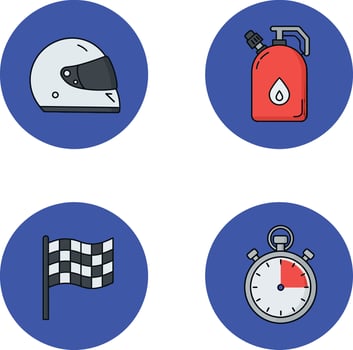 Motorcycle Racing Helmet Fuel Stopwatch and Checkered Flag Icons Set vector
