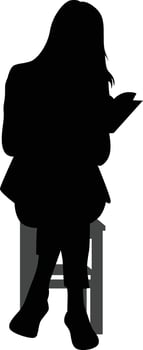 Girl sit on chair reading book silhouette vector