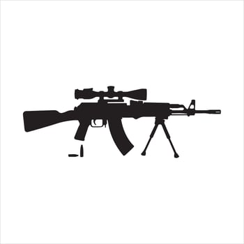 an ak47 rifle and scope on a tripod silhouette vector