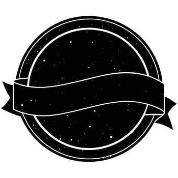A black and white image of a round badge with a ribbon vector