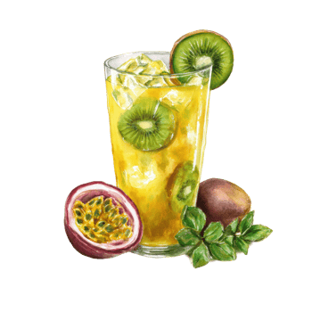 Passion fruit cocktail with kiwi and passion fruit png