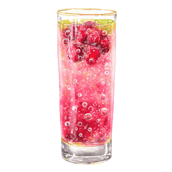 A glass of pink drink with bubbles and berries png