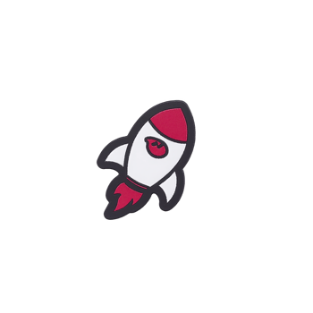 A simple illustration of red and white rocket ship with black outline, symbolizing exploration and innovation. design is minimalistic and playful, set against plain background png