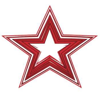 A red star with multiple outlined layers creates striking geometric design. star bold color and layered pattern give it dynamic and eye catching appearance png