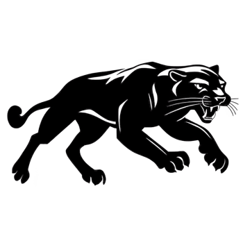 A sleek, black silhouette of leaping panther exudes power and grace, capturing essence of wild elegance. dynamic pose highlights panther agility and strength png