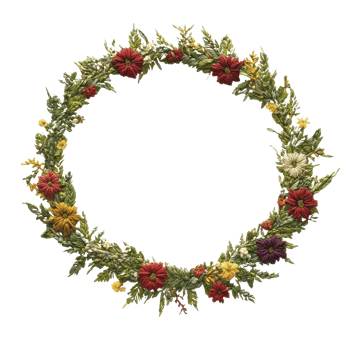 A vibrant floral wreath composed of red, yellow, and white flowers with lush green leaves, creating festive and natural decoration. Perfect for seasonal celebrations or home decor png