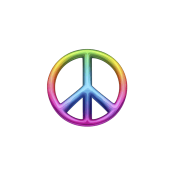 A vibrant, multicolored peace symbol with glowing effect stands out against transparency background, symbolizing harmony and unity png