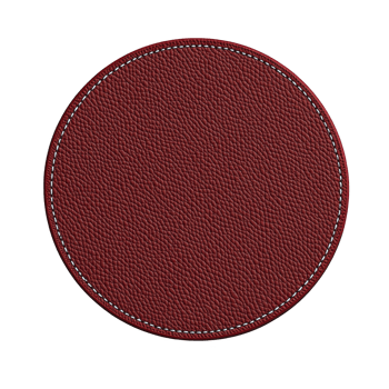 A round, textured red leather patch with visible stitching around edges, creating classic and elegant appearance. rich color and detailed texture add touch of sophistication png
