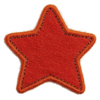 A vibrant red star shaped fabric patch with orange stitching and textured surface, perfect for adding playful touch to clothing or accessories png