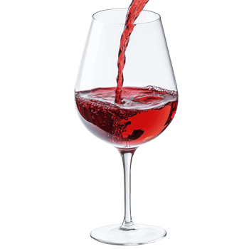 stream of red wine is being poured into clear wine glass, creating swirling motion and bubbles. elegant glass stands on transparent background, highlighting rich color of wine png
