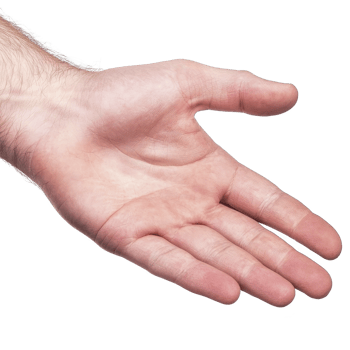 open human hand with visible palm and fingers extended, suggesting gesture of offering or greeting. skin tone is light, and background is isolated png