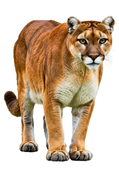 The cougar is standing and looking directly isolated on a transparent background png