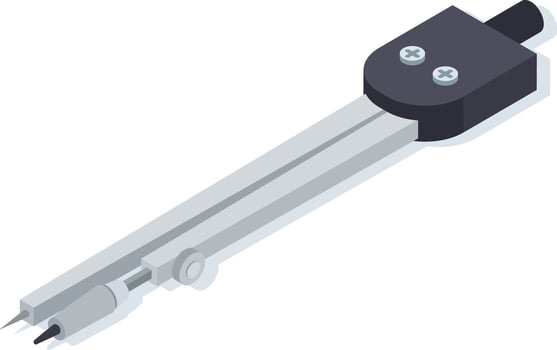 Metal compass with adjustable arms and sharp points for precise drawing, measuring, and marking on various surfaces, useful for engineers, architects, and students vector