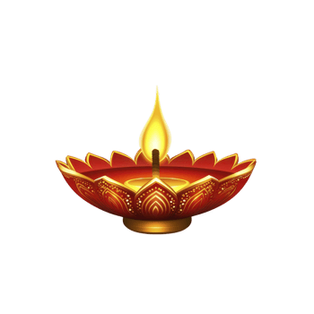 beautifully designed red and gold diya lamp with intricate patterns and glowing flame, symbolizing warmth and celebration, often used in festivals and spiritual ceremonies png