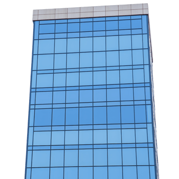 modern glass skyscraper with grid pattern of reflective blue windows stands tall against sky, showcasing contemporary architecture and urban design png