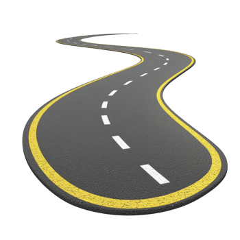 winding road with yellow and white lines curves against transparent background, suggesting journey or path. road smooth surface and clear markings evoke sense of direction and movement png