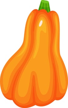 Cartoon illustration of a ripe orange pumpkin with a green stem, freshly picked from the garden, ready for Halloween or Thanksgiving decorations vector