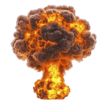 fiery explosion with large mushroom cloud of smoke and flames, creating dramatic and intense scene. image captures power and energy of massive blast png