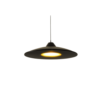 sleek black pendant light with warm glow, suspended by thin cord, creates modern and minimalist ambiance. Perfect for contemporary interiors, it adds elegance and style png